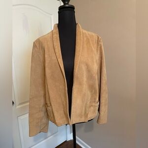 Vintage 80s Sasson Suede Leather Jacket Open Blazer Tan Women’s  Size L (16)